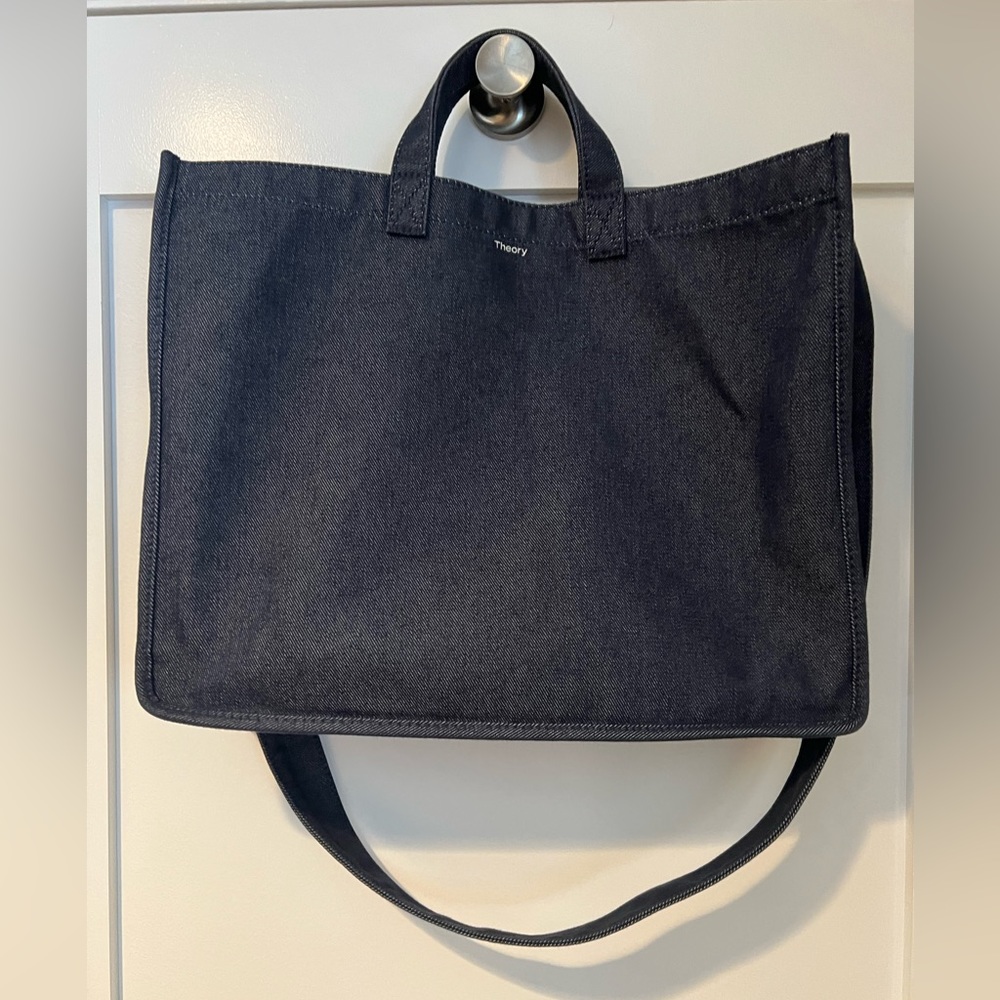 THEORY. Denim tote bag with shoulder strap and handle. Excellent condition.
